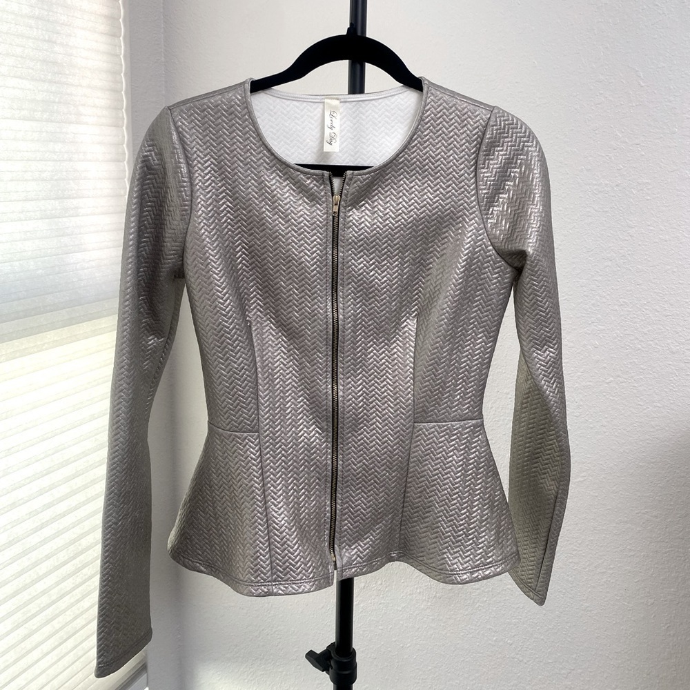 Rare Metallic Zip Front Jacket | Silver Jacket | Sz XS,S petite